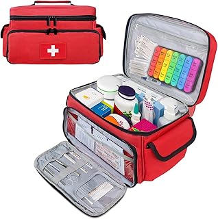 First Aid Bag Empty First Aid Kit Storage Box 12" x 9" x 7" Medical Bag Portable Pill Bottle Organizer Case for Car, Travel, Office, Outdoor, Camping, Hiking, School (Red) product image