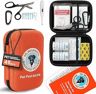 Dr Brahmsy’s Pet First Aid Kit for Dogs and Cats - Vet-Approved Essential Survival and Emergency Supplies for Home, Travel, Camping, Hiking - Packed in a Portable Waterproof Pouch - 45-Piece Set product image
