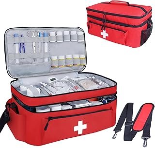 First Aid Bag Empty Large Medical Bag with Shoulder Strap 16”x 9½” x 7” Medicine Organizer Box Travel First Aid kit Emergency Supplies Storage Bag for Car, Home, Office, Outdoor (Red) product image