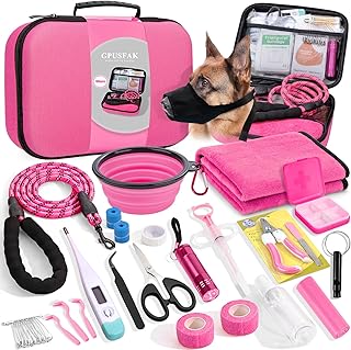 Pet First Aid Kit for Dogs - Pet Emergency Kit for Camping Hiking Traveling Hunting and Sports (Pink) product image