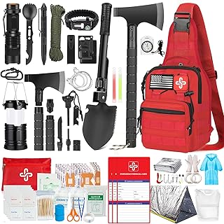 Survival Kit, 262Pcs Survival Gear and Supplies with First Aid Kit Pouch and Crossbody Bag, Emergency Kit with Tent, Camping Axe Hammer, Survival Shovel w/Pick, Bug Out Bag Gifts for Men Women product image