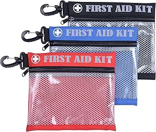 First Aid Kit Bag with Carabiner, 8.5 x 7.5 inches, Waterproof Mesh Front, Set of 3, Black Blue Red, For Travel, Home, Office, Vehicle, Camping, Outdoor (Bag Only) product image