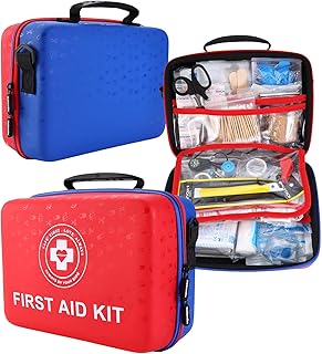 Large First Aid Kit - 410 Piece Dual-Color Emergency Kit with Hard Shell & Fluorescent Interior Coating, Professional Survival Kit for Home, Car, Travel, Hiking & Outdoor(Red/Blue) product image