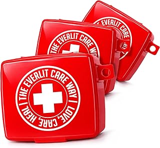 EVERLIT Pocket-Aid Kit | Travel-Friendly Hard-Shell Cases with 50 Items for Cuts, Scrapes, Burn & Wound Care | Pack of 3 Mini First Aid Kits for Travel, Outdoor, School, Camping, Home, Office (Red) product image