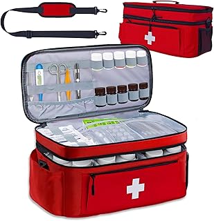 2-Layer First Aid Bag Empty 15¾”x 9½”x7” Medical Bag Red Pill Bottle Box Portable Emergency Bag for Outdoor Travel & Home Use, Medicine Kit Organizer Case with Shoulder Strap (Large) product image