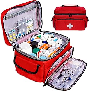 First Aid Bag Empty 12" x 9" x 7" Medical Bag Red Pill Bottle Organizer Portable Emergency Bag Travel Medicine Kit Storage Case First Aid Box for Car, Home, Office, Dorm, Outdoor (Small) product image