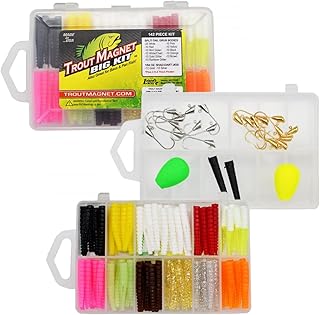 Trout Magnet Original 142-Piece Trout Fishing Gear Kit - 120pc Grub Lures with Neon Bait, 20 Hooks, 2 Floats - High Grade Trout Magnet Kit for Freshwater and Saltwater Fishing product image