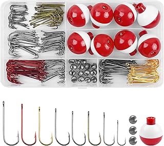 Fishing Hooks Bobbers Tackle Kit Beginners Equipment, 215pcs Organized Fishing Tackle Box Include Fishing Bobbers, Hooks, Sinker Weights, Starter Kit for Artificial and Live Baits Trout Panfish product image