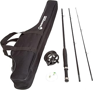 Fly Fishing Rod and Reel Combo - Including Carrying Case, Flies, and Fishing Line - Charter Series Gear and Accessories by Wakeman (Black) product image