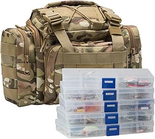 Dr.Fish Fishing Tackle Bag 5 Boxes with 60 Lures Included Loaded Stocked Tackle Box Set Spinner Lures Kit Freshwater Gear Equipment product image