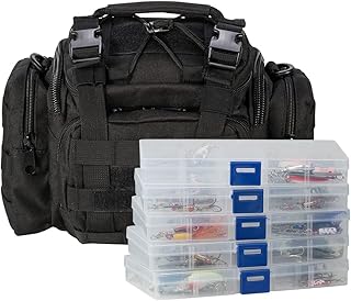 Dr.Fish Fishing Tackle Bag 5 Boxes with 60 Lures Included Loaded Stocked Tackle Box Set Spinner Lures Kit Freshwater Gear Equipment product image