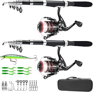 Fishing Pole Combo Set,2.1m/6.89ft 2PCS Collapsible Rods 2PCS Spinning Reels Lures Set Carrier Bag Carbon Fiber Telescopic Fishing Rods Sea Saltwater Freshwater Kit Fishing Rod Reel Combos product image