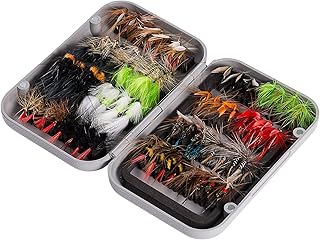 BASSDASH Fly Fishing Assorted Flies Kit, Pack of 64 pcs Including Dry and Wet Flies, Nymphs, Streamers, Terrestrials, Leeches and More, with Magnetic Fly Box product image