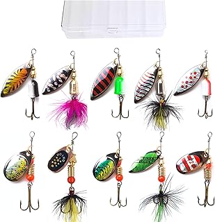 KINGFOREST 10-20pcs Fishing Lures Spinnerbait for Bass Trout Salmon Walleye Hard Metal Spinner Baits Kit with Tackle Box product image
