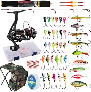 Dr.Fish Ice Fishing Rod and Reel Combo, Ice Fishing Pole Gear Spinning Reel Equipment Set Backpack Chair Jigs Lures Accessories product image