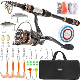PLUSINNO Fishing Rod and Reel Combos - Carbon Fiber Telescopic Fishing Pole - Spinning Reel 12 +1 Shielded Bearings Stainless Steel BB product image