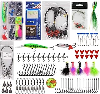 150pcs Saltwater Fishing Gear Surf Fishing Tackle Kit, Various Accessories Include Leaders, Bait Rigs, Spoons, Minnow Lures, Hooks, Swivels Snaps, Jigs, Sinker Weights product image