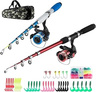 Fishing Rod Reel Combos Collapsible Fishing Rod Kit, 2PCS Telescopic Fishing Pole+2PCS Spinning Reels+Lures Hooks+Tackle Bag+Fishing Accessories Full Combo for Kids Youth product image