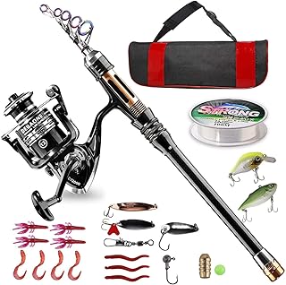 BlueFire Fishing Rod Kit, Carbon Fiber Telescopic Fishing Pole and Reel Combo with Spinning Reel, Line, Lure, Hooks and Carrier Bag, Fishing Gear Set for Beginner Adults Saltwater Freshwater product image
