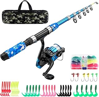 Kids Fishing Pole Set Fishing Rod and Reel Combos Ultralight Telescopic Fishing Rod+Spinning Reel+Lure Baits+Fishing Line with Mini Shark Bag for Boys Girls Youth Freshwater Saltwater product image