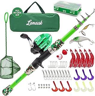 Kids Fishing Pole, Kids Portable Telescopic Fishing Rod Set, Tackle Box and Fishing Net Combo Kit, Kids Fishing Gear for Boys and Girls Age 5-10 and Youth product image
