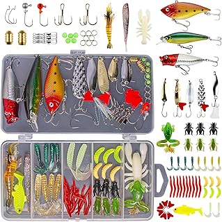 GOANDO Fishing Lures Kit for Freshwater Bait Tackle Kit for Bass Trout Salmon Fishing Accessories Tackle Box Including Spoon Lures Soft Plastic Worms Fishing Gifts product image