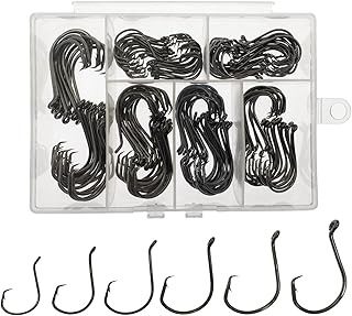 Fishing Hooks Saltwater, 160PCS Circle Hooks Saltwater, Fish Hooks for Fishing Gear Tackle, Catfish Octopus Hook #1 1/0 2/0 3/0 4/0 5/0 6/0 8/0 Black High Carbon Steel with Portable Plastic Box product image