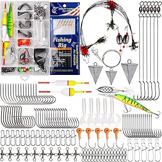 Saltwater Fishing Gear, 180pcs Saltwater Surf Fishing Tackle Kit Saltwater Fishing Lures Fish Finder Rigs Pompano Rig Pyramid Sinker Spoons Fishing Hooks Leaders Swivel Bobbers Various Accessories product image
