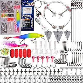 Saltwater Fishing Gear, 180pcs Saltwater Surf Fishing Tackle Kit Saltwater Fishing Lures Fish Finder Rigs Pompano Rig Pyramid Sinker Spoons Fishing Hooks Leaders Swivel Bobbers Various Accessories product image