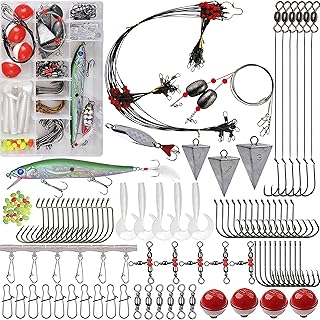 Saltwater Fishing Gear Kit,131pcs Saltwater Surf Fishing Tackle Kit Saltwater Fishing Lures Fish Finder Rigs Pyramid Sinker Fishing Hooks Leader Swivel Spoons Lures Various Accessories product image
