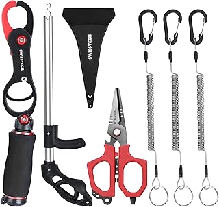 Swiss+Tech Fishing Tool Kit, Fish Gripper with Scale, Muti-Function Fishing Pliers, Braided Line Scissors, Fishing Gear with Safety Coiled Lanyard, Fishing Gifts for Anglers… product image