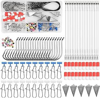 105PCS Surf Fishing Tackle Kit Fish Finder Rigs Saltwater Surf Fishing Rigs Live Bait Rig with Hooks Floats Sinker Slider Beads Pyramid Sinkers Leaders for Bass Beach Ocean Fishing Gear Accessories product image