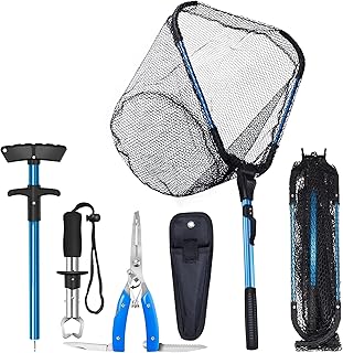 Kayak Landing Net, Foldable Landing Net Fishing Tool Kit 4PCS with Pliers Fish Gripper Hook Remover, Freshwater Saltwater product image