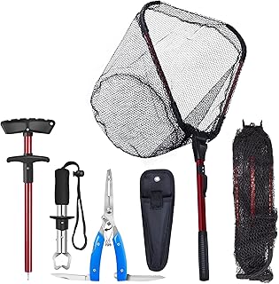Kayak Landing Net, Foldable Landing Net Fishing Tool Kit 4PCS with Pliers Fish Gripper Hook Remover, Freshwater Saltwater product image