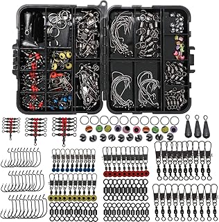 Fishing Accessories Kit with Hooks, Bass Casting, Sinkers, Swivels, Snaps, Sinker Slides, Line Beads, Fishing Set with Tackle Box Lanyard product image