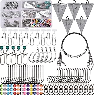 Surf Fishing Tackle Kit, 130pcs Saltwater Surf Fishing Rigs Fish Finder Rig Live Bait Rigs Include Fishing Leaders Pyramid Sinker Weight Sinker Slider Fishing Hooks Swivels Surf Fishing Accessories product image