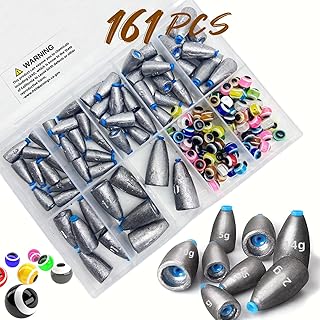 161Pcs/Box Worm Fishing Sinker Weights Kit with Soft Plastic Core（20g,14g,10g,7g,5g,3.5g Mixed, 61Pcs Bullet Lead Fishing Weights, 100 Pcs Eye Beads Bait, Don't Hurt Line Texas Rig product image