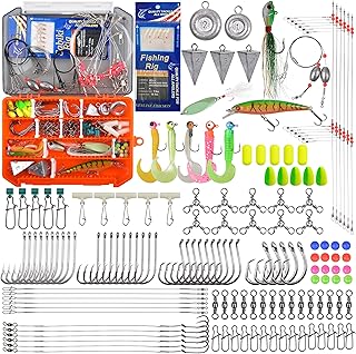Saltwater Fishing Tackle Kit,160pcs Surf Fishing Gear Set Saltwater Lures Bucktail Jigs Fishing Bait Rigs Pyramid Sinkers Leaders Hooks Swivels Ocean Beach Fishing Accessories with Tackle Box product image