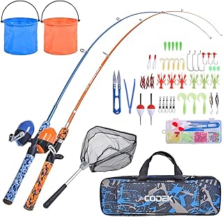 CODEK Kids Fishing Pole Set with Full Starter Kits 2 Set Portable Telescopic Fishing Rod and Spincast Reel Cambos with a Fishing Net and 2 Buckets for Boys Girls and Youth product image