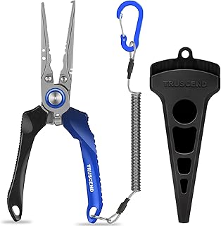 TRUSCEND Lockable Fishing Pliers with High Tungsten Carbide Cutter, Innovative Ergonomic Handy Handle, Saltwater Corrosion Resistant Teflon Coated Fishing Tool, Super Light Multi-Function Fishing Gear product image