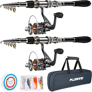 PLUSINNO Fishing Rod, Telescopic Fishing Rod and Reel Combo, Collapsible Travel Fishing Pole Rod Starter Kit, Carbon Fiber Fishing Rods and 12 +1 Bearings Stainless Steel, Fishing Gifts for Men Adults product image