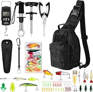 Sosation 134 Pcs Fishing Tool Fishing Tackle Box Kit and Equipment for Adults Beginner Gift, Hook Remover, Pliers Kit, Backpack Tackle Container Lures, Lip Gripper, Weigh Scale product image