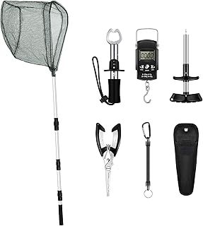 Hungdao 7 Pcs Fishing Gear and Equipment Fishing Tools Kit for Boys Father Men Fish Accessories Include Net, Hook Remover Tool, Digital Scale, Pliers, Lanyard Beginners Gifts(51.2 Inches,Black) product image