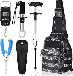 Hungdao 7 Pcs Fishing Gifts Backpack Tool Kit Fishing Gear Set Fish Hook Pliers Remover Digital Scale Gripper Sheath Lanyards Fish Hook Separator product image