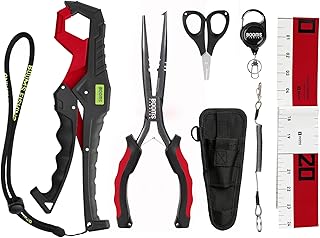 Booms Fishing Gear and Equipment: 6pcs Fishing Tools Kit with Needle Nose Pliers, Fish Gripper, Scissors, 24" Ruler, Retractor & Lanyard - Saltwater Fishing Tackle Accessories Gifts for Men, TK1 product image