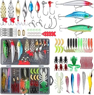 EXAURAFELIS Fishing Lures,Tackle Box with Tackle Included, Crankbaits, Spoon, Shrimp Worm Bait, Hooks,Weights & Other Accessories, Fishing Lures kit Lure Set for Bass Trout Salmon product image