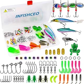 Fishing Lure Bait Tackle Set for Saltwater Freshwater Bass Fish, Including Jig Hooks, Spoon Lures, Crankbait, Soft Plastic Worms, Frog Lure, Fishing Gear Kit product image