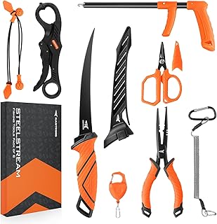 KastKing SteelStream 8pc Fishing Tool Kit - Fishing Pliers with Lanyard, Fillet Knife, Floating Fish Lip Gripper, Fishing Braid Scissors, Tool Retractor, Fishing Hook Remover, Bungee Cords product image
