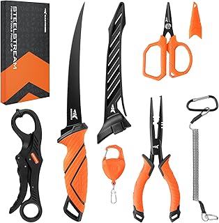 KastKing SteelStream 6pc Fishing Tool Kit - Corrosion Resistant Fishing Pliers with Lanyard, Fillet Knife, Floating Fish Lip Gripper, Fishing Braid Scissors, Tool Retractor, Fishing Gifts for Men product image