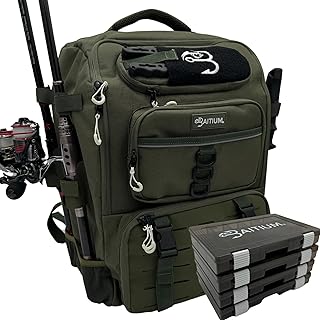 Baitium Fishing Backpack, Tackle Bag With Rod Holders, 40L Capacity With Cooler, Rain Cover, Insulated Pocket, 4 Tackle Trays Included- (Green) product image